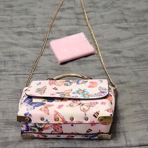 Pink Purse Set With Butterfly Design,2 Pc